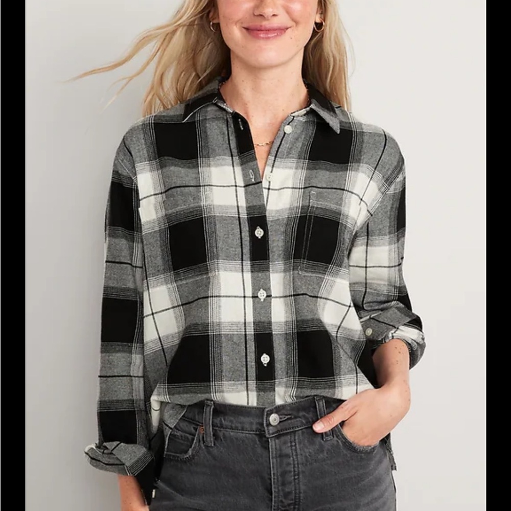 Black and White Plaid Flannel Shirt